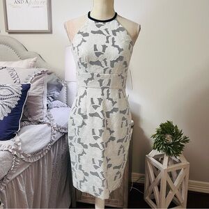 NWT Katherine Kelly “Mackenzie Dress” Ivory/Navy Exquisite Stitched Overlay Sz 2